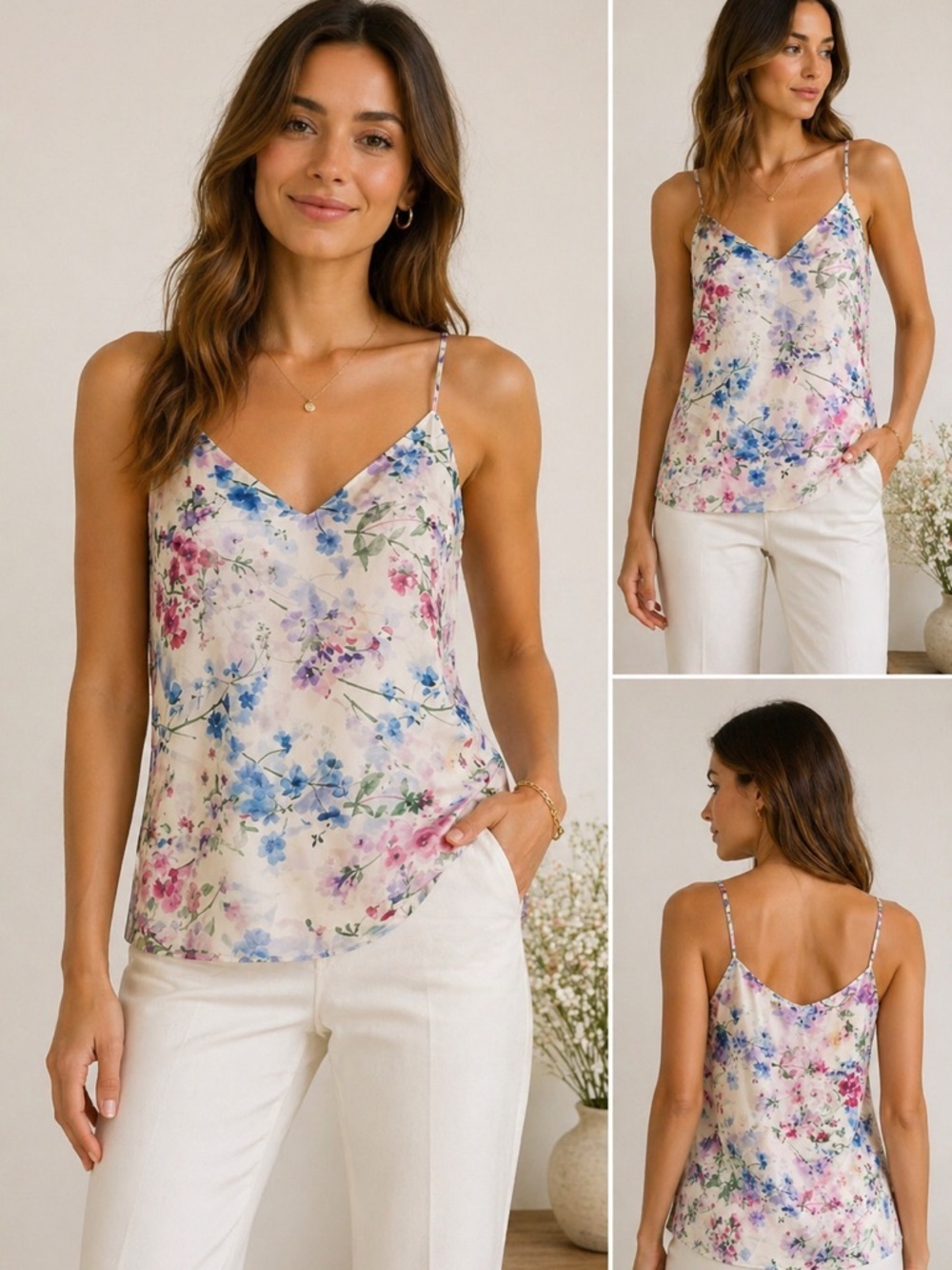 Theory NWT Silk Vanessa Garden Floral Print Camisole Size M